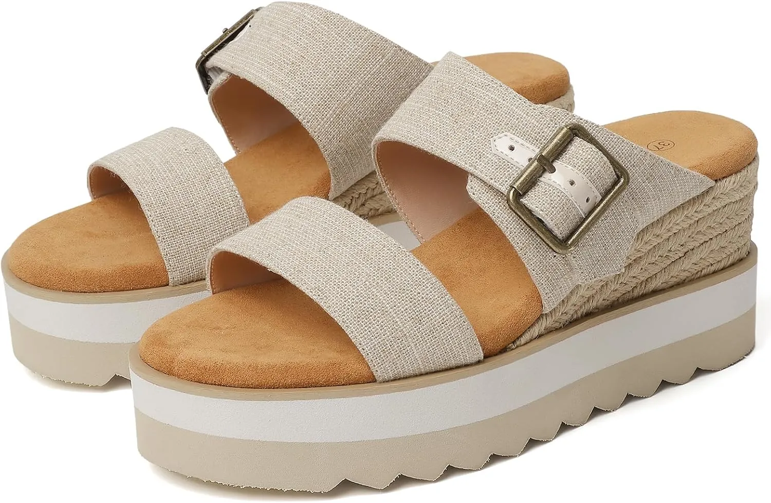 Platform Sandals Raffia Wedge Mules for Women Round Open Toe Slip On Sandals Espadrilles Womens Slides Shoes for Vacation Summer Beach