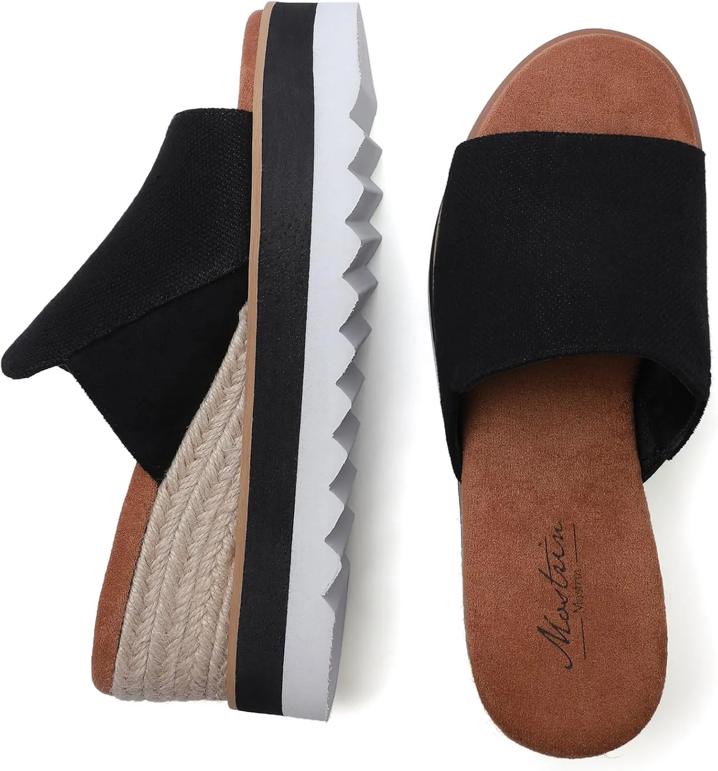 Platform Sandals Raffia Wedge Mules for Women Round Open Toe Slip On Sandals Espadrilles Womens Slides Shoes for Vacation Summer Beach