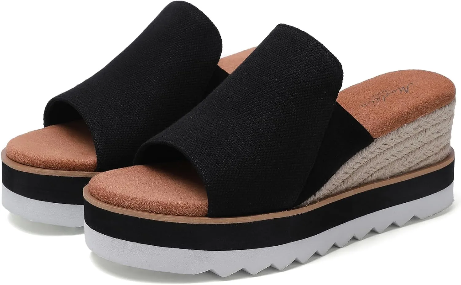 Platform Sandals Raffia Wedge Mules for Women Round Open Toe Slip On Sandals Espadrilles Womens Slides Shoes for Vacation Summer Beach
