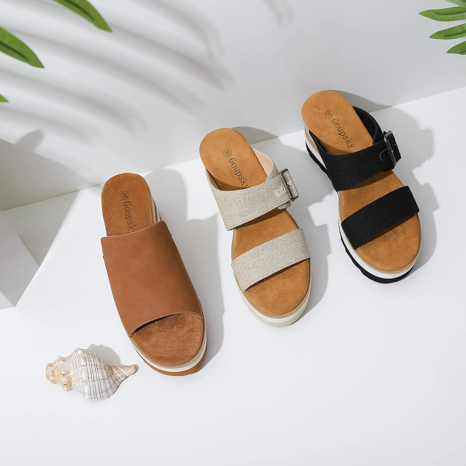 Platform Sandals Raffia Wedge Mules for Women Round Open Toe Slip On Sandals Espadrilles Womens Slides Shoes for Vacation Summer Beach