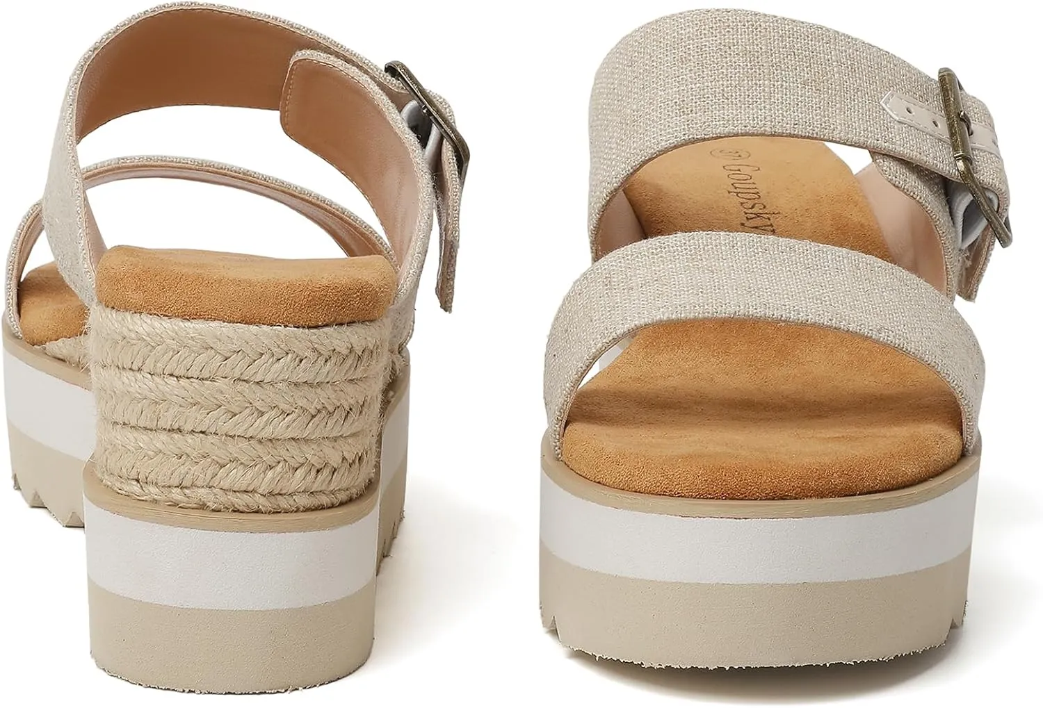 Platform Sandals Raffia Wedge Mules for Women Round Open Toe Slip On Sandals Espadrilles Womens Slides Shoes for Vacation Summer Beach