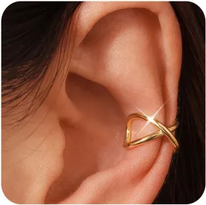 PLOMFOV Ear Cuff Earrings for Women Ear Cuffs Non Piercing 14K Gold Filled Ear Cuff Gold Clip on Cartilage Fake Earrings Trendy Chunky/Thin Ear Cuff Single