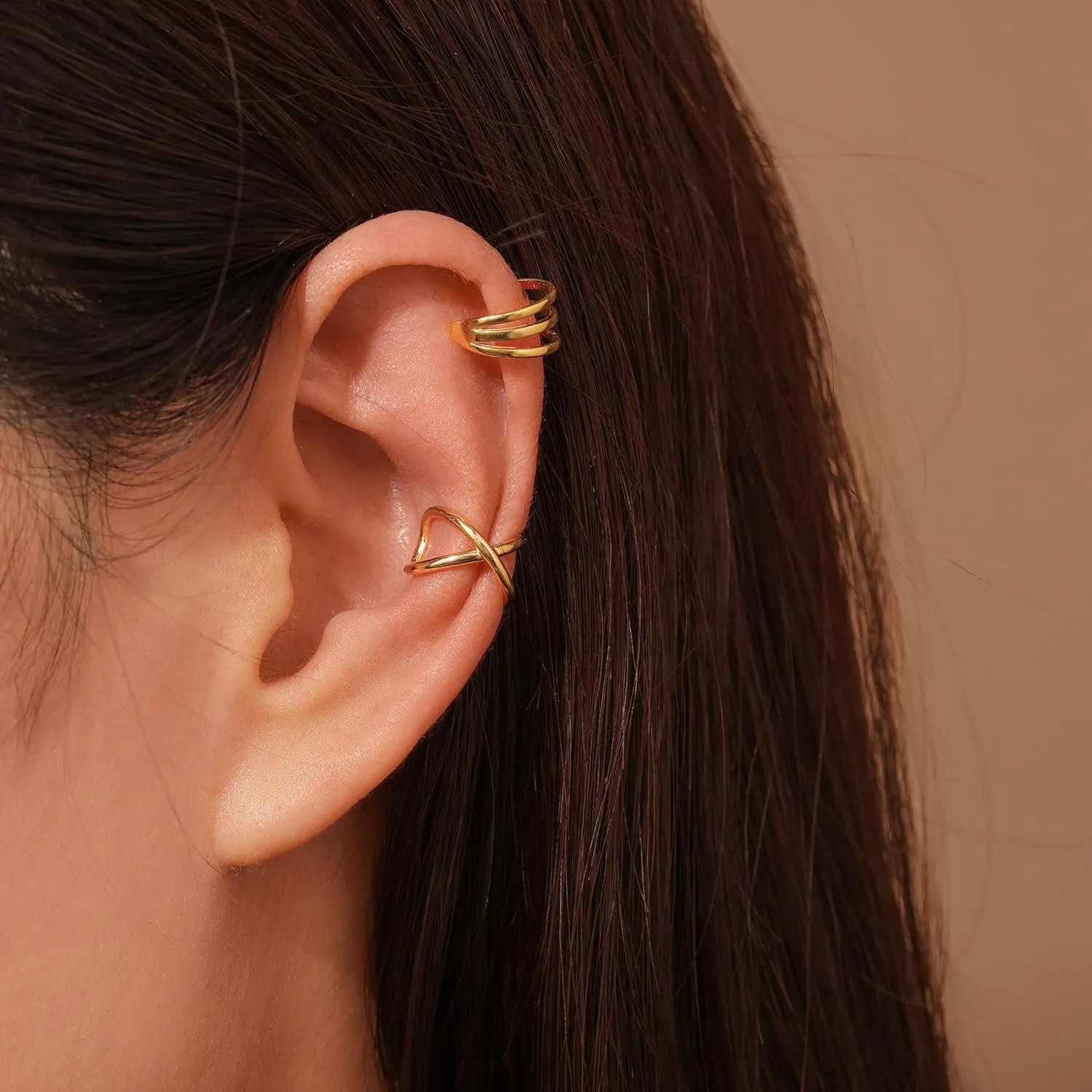 PLOMFOV Ear Cuff Earrings for Women Ear Cuffs Non Piercing 14K Gold Filled Ear Cuff Gold Clip on Cartilage Fake Earrings Trendy Chunky/Thin Ear Cuff Single
