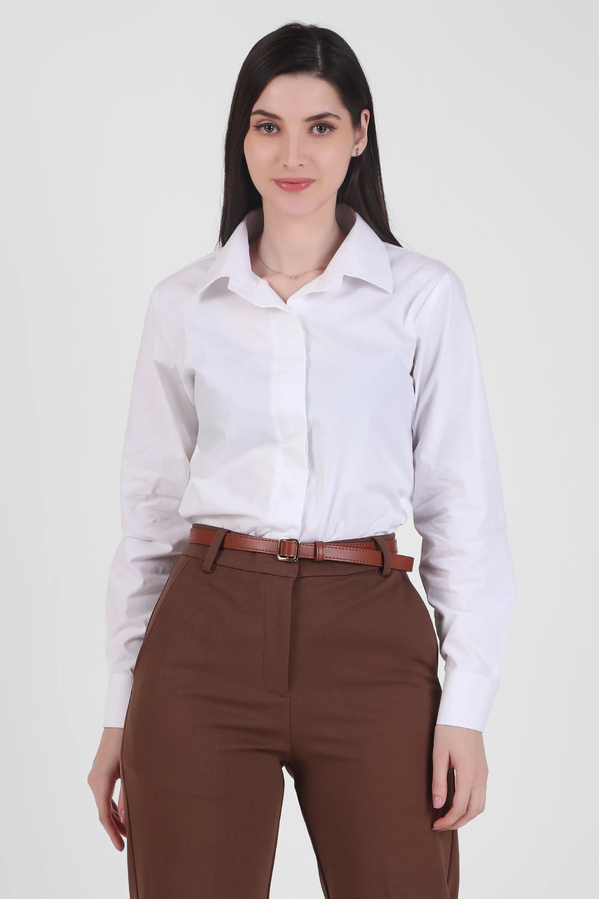 Poplin Button Down Full Sleeves Shirt, White
