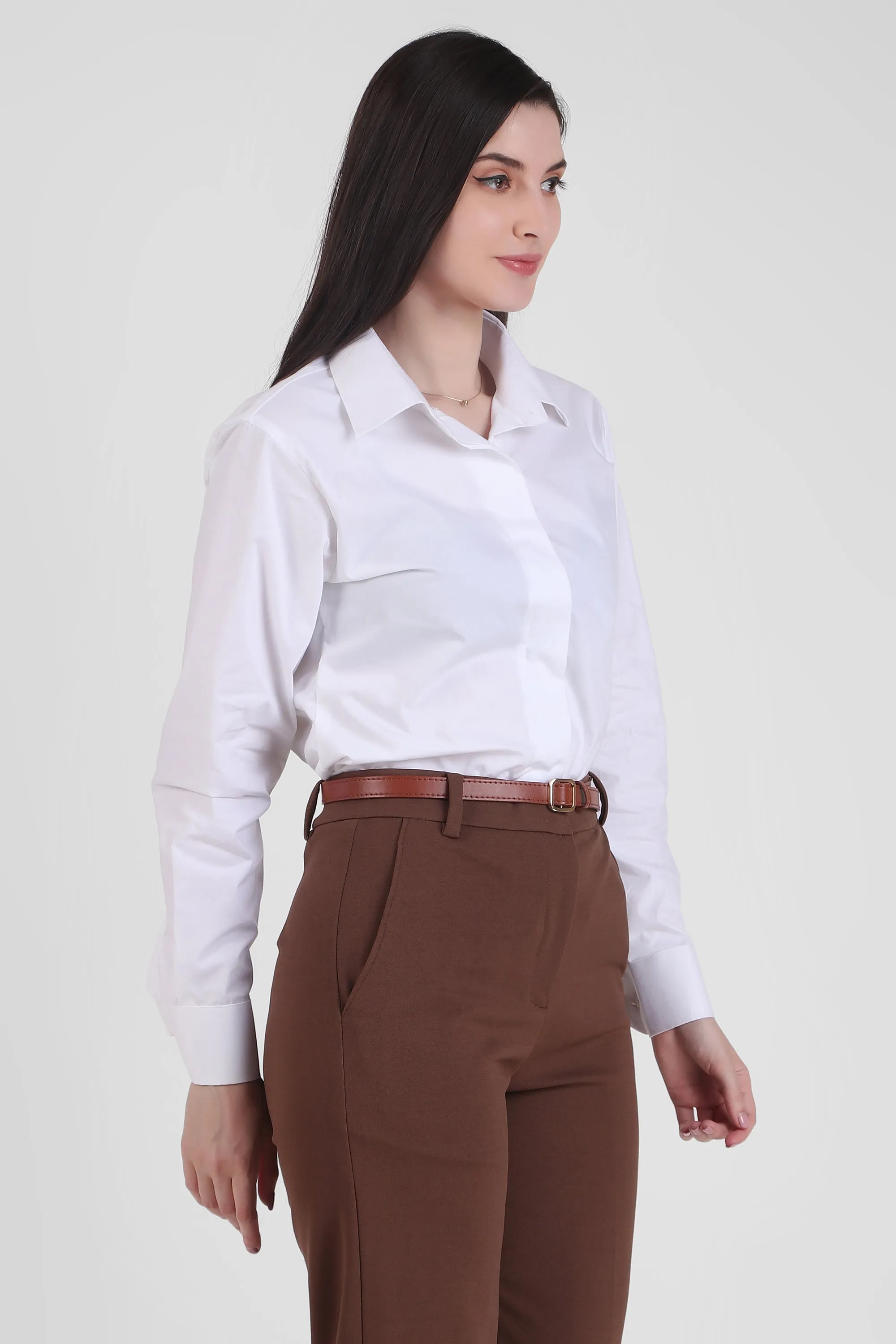 Poplin Button Down Full Sleeves Shirt, White