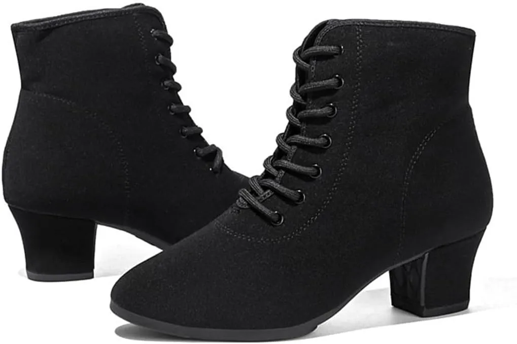 Practice Dancing Shoes, Canvas Dancing Sneakers Ballet Dance Boots Lace-Up Outdoor Ballroom Latin Dance Shoes for Women
