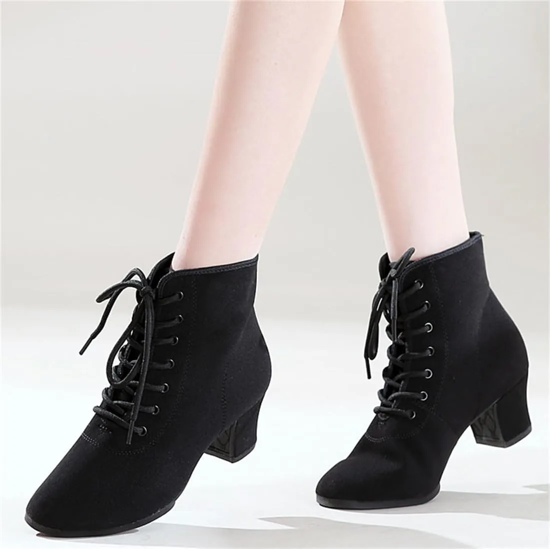 Practice Dancing Shoes, Canvas Dancing Sneakers Ballet Dance Boots Lace-Up Outdoor Ballroom Latin Dance Shoes for Women