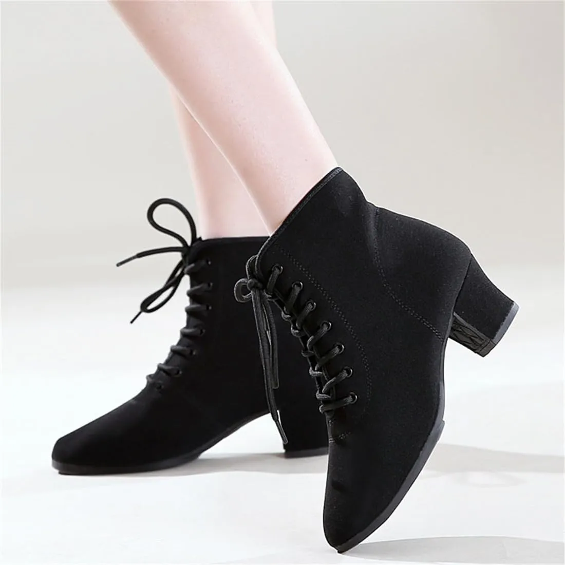 Practice Dancing Shoes, Canvas Dancing Sneakers Ballet Dance Boots Lace-Up Outdoor Ballroom Latin Dance Shoes for Women