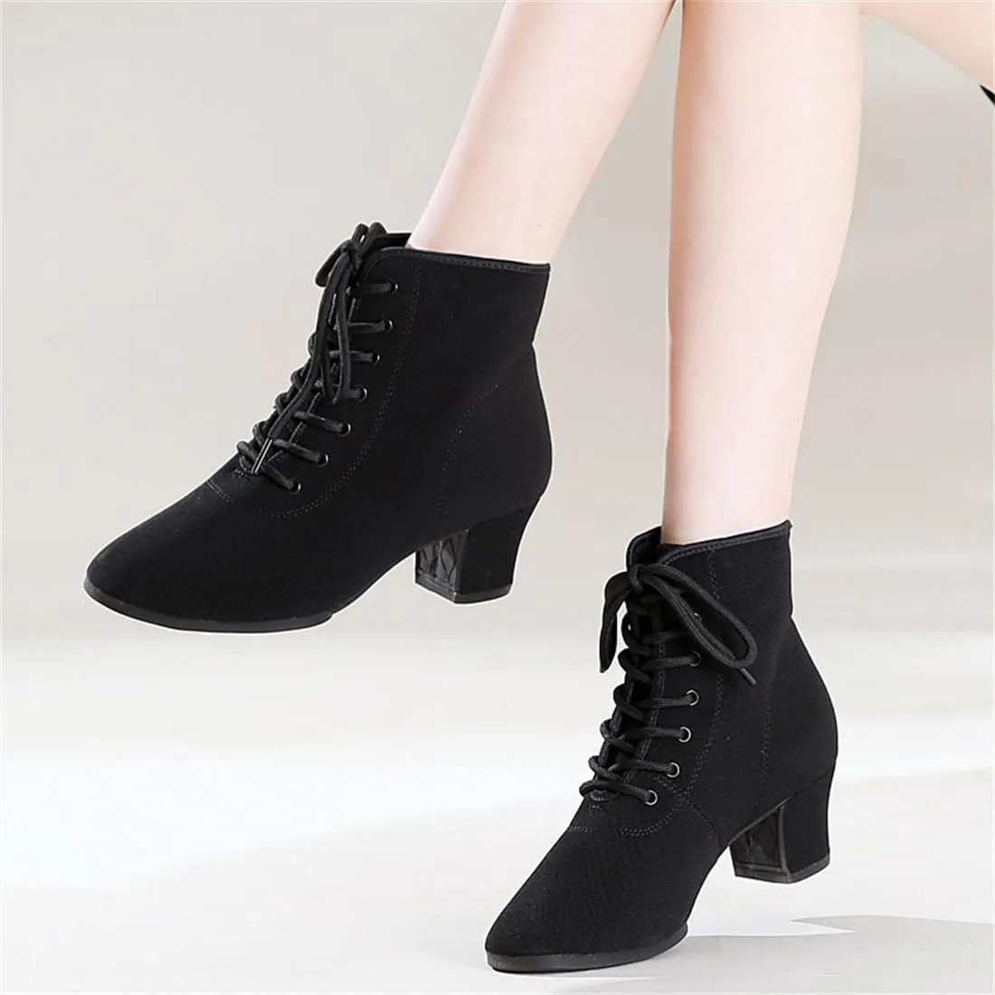 Practice Dancing Shoes, Canvas Dancing Sneakers Ballet Dance Boots Lace-Up Outdoor Ballroom Latin Dance Shoes for Women
