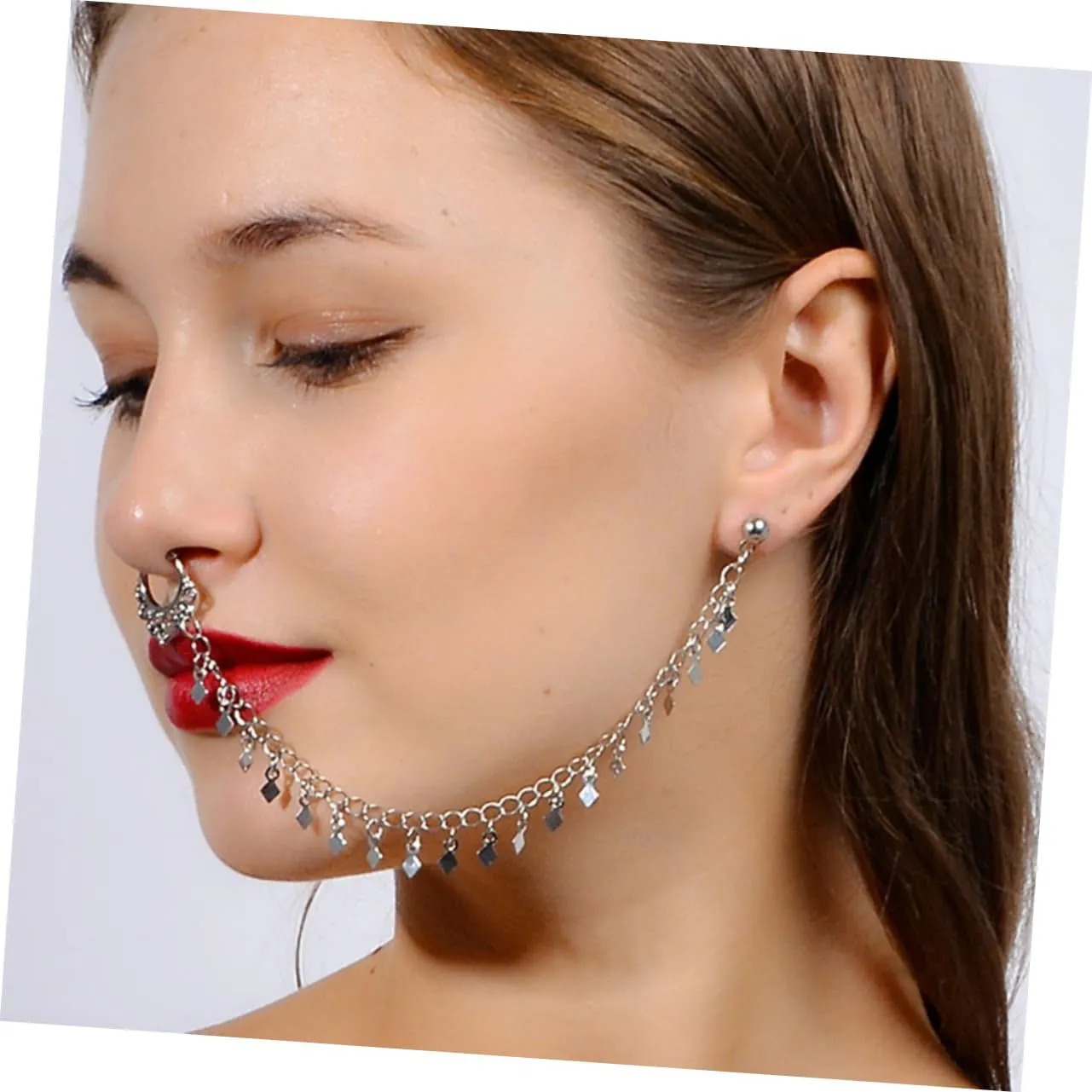 PRETYZOOM 2pcs Nose Ear Ring Punk Earrings Ear to Nose Clip Tassel Nose Clip Ear to Nose Chain
