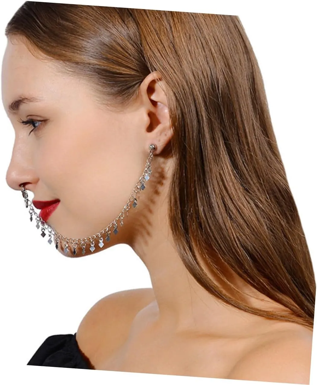 PRETYZOOM 2pcs Nose Ear Ring Punk Earrings Ear to Nose Clip Tassel Nose Clip Ear to Nose Chain