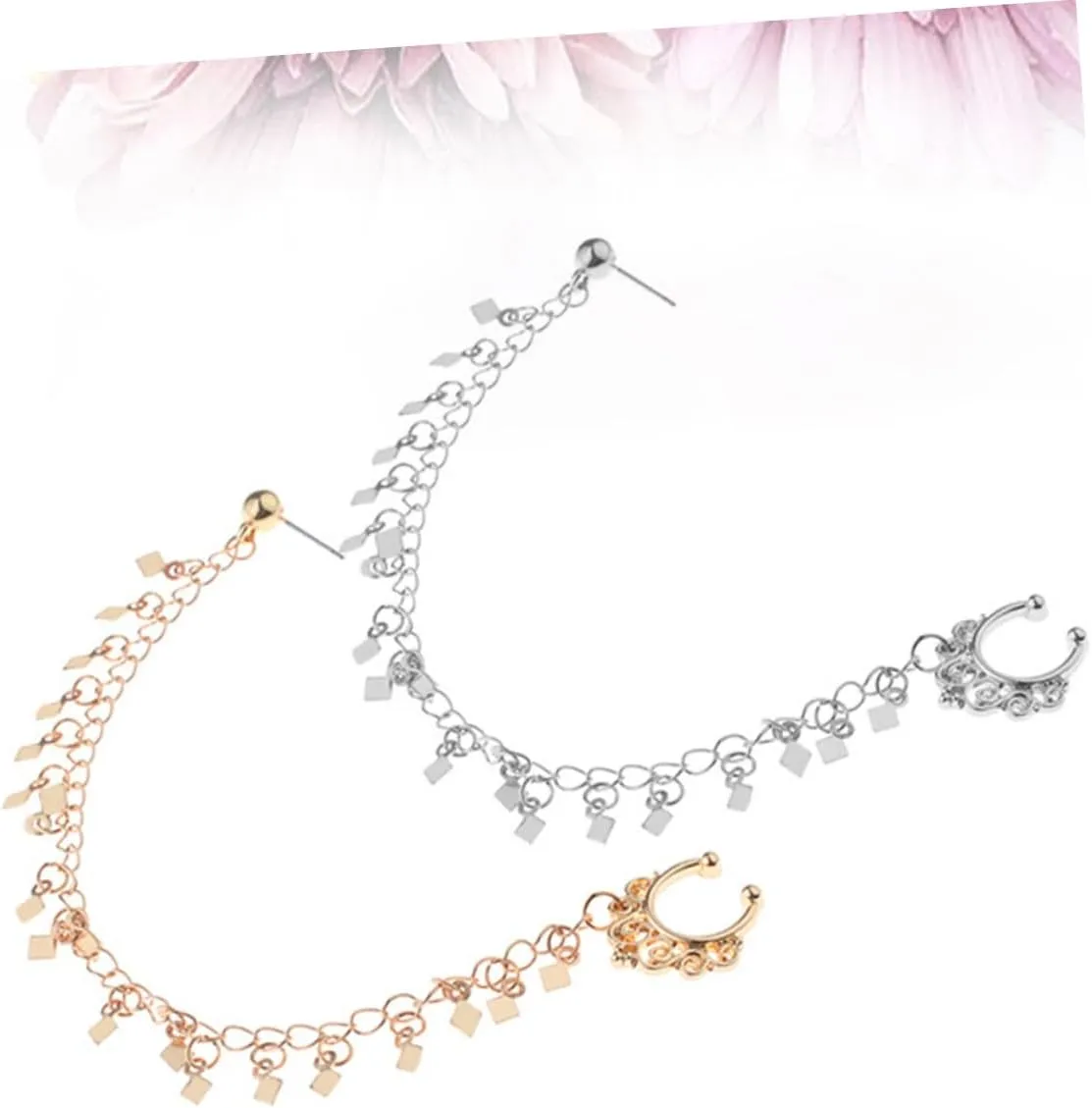 PRETYZOOM 2pcs Nose Ear Ring Punk Earrings Ear to Nose Clip Tassel Nose Clip Ear to Nose Chain
