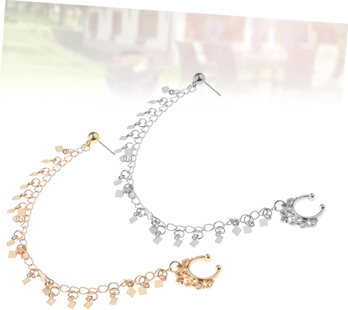 PRETYZOOM 2pcs Nose Ear Ring Punk Earrings Ear to Nose Clip Tassel Nose Clip Ear to Nose Chain