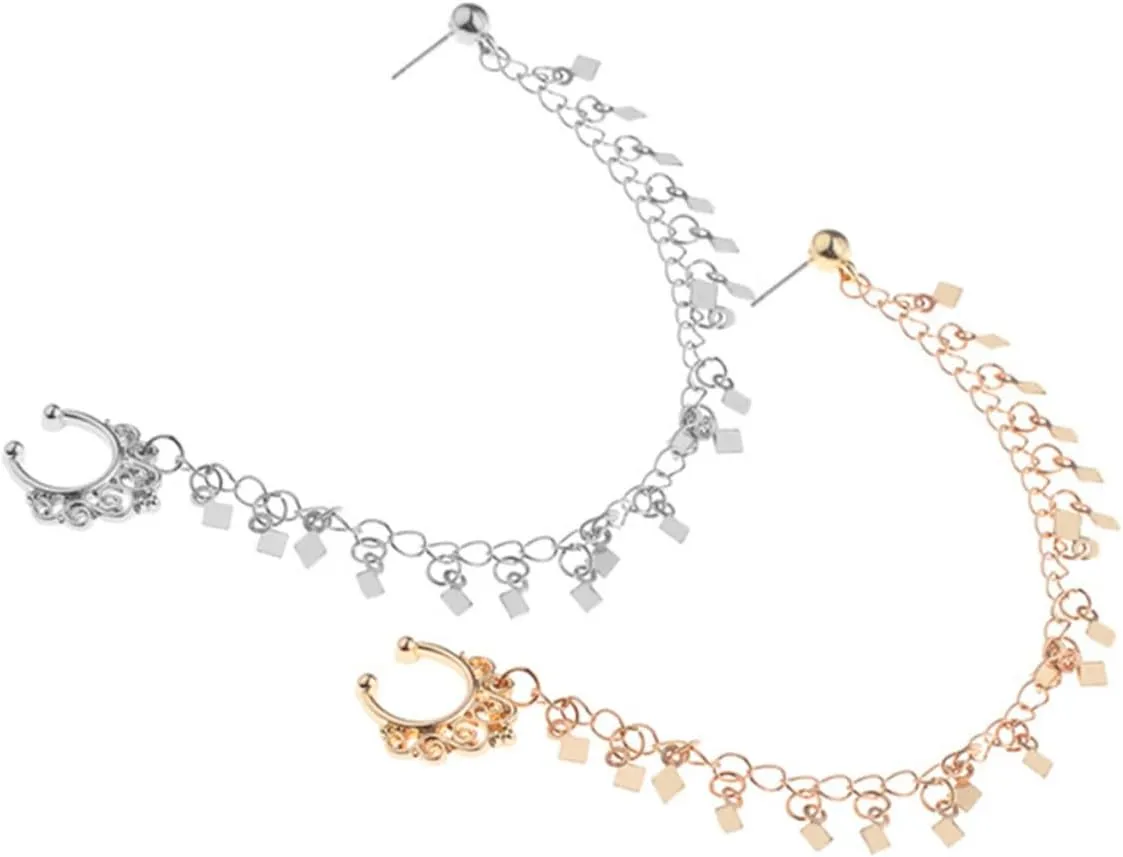 PRETYZOOM 2pcs Nose Ear Ring Punk Earrings Ear to Nose Clip Tassel Nose Clip Ear to Nose Chain