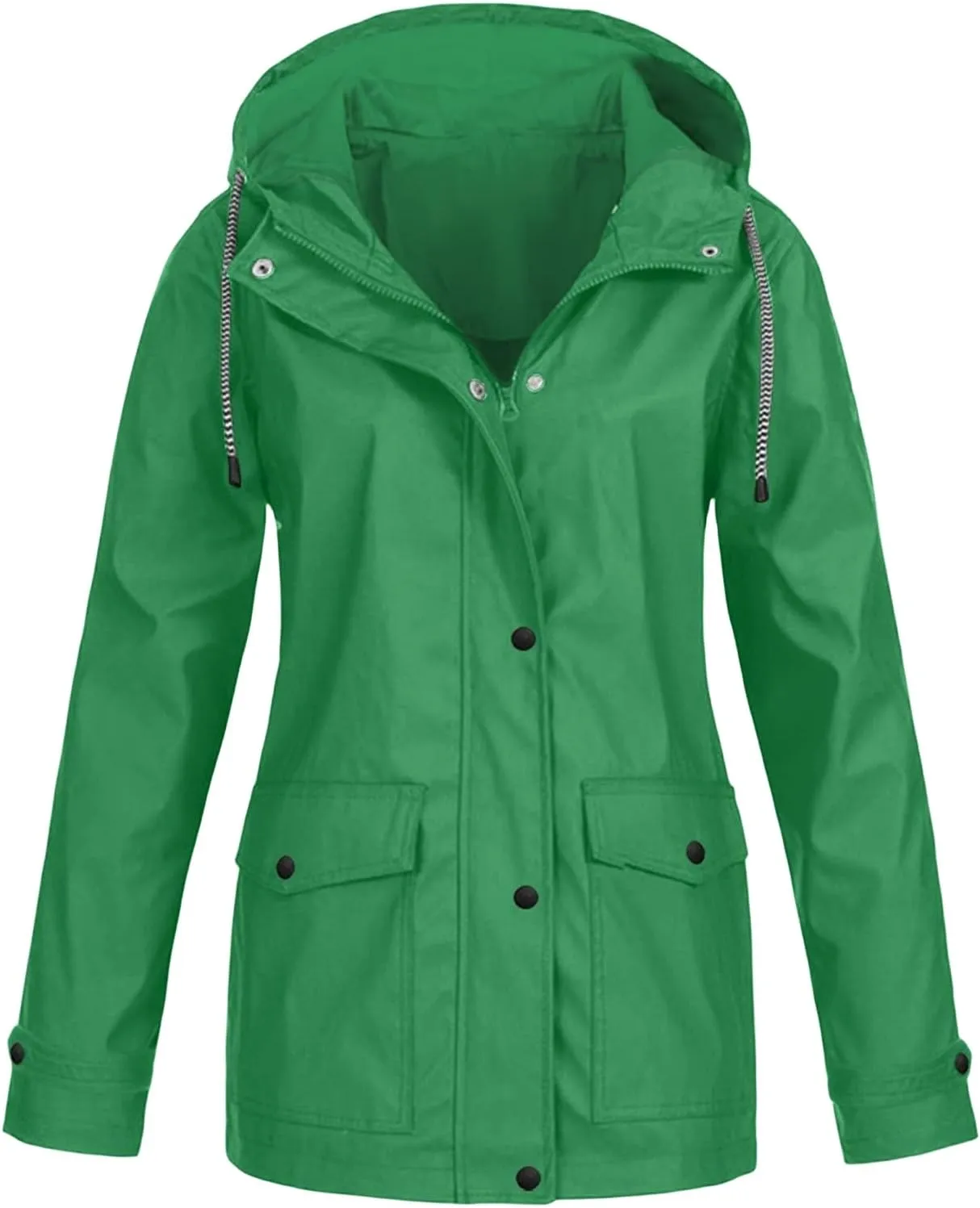 Rain Jackets Women Lightweight Hooded Trench Coats Button Down Coats Zip Up Windbreaker Plus Size Hiking Windbreaker