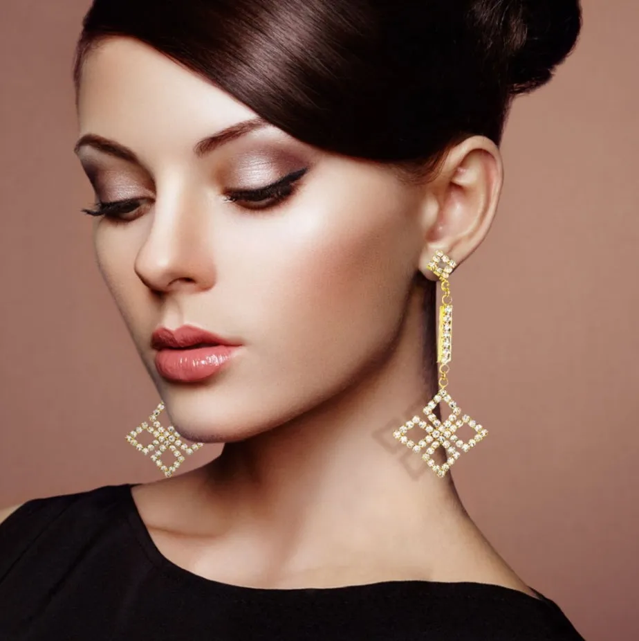 Rhinestone clover drop earrings