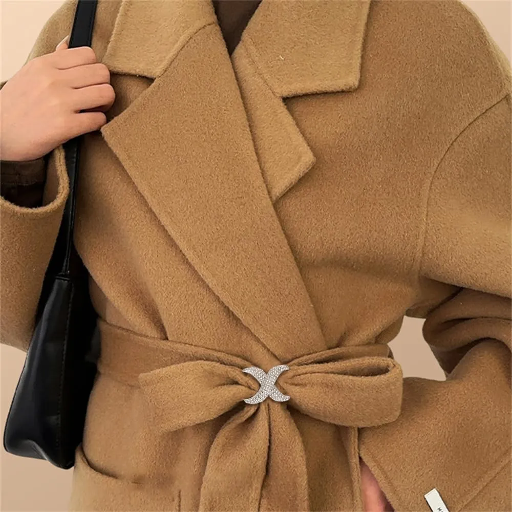 Rhinestone Infinity Silk Scarf Ring Brooch for Women Fashion Crystal X Chain Shawl Scarves Buckle Clip Brooches Dainty Dress Accessories Wedding Birthday Jewelry Gift