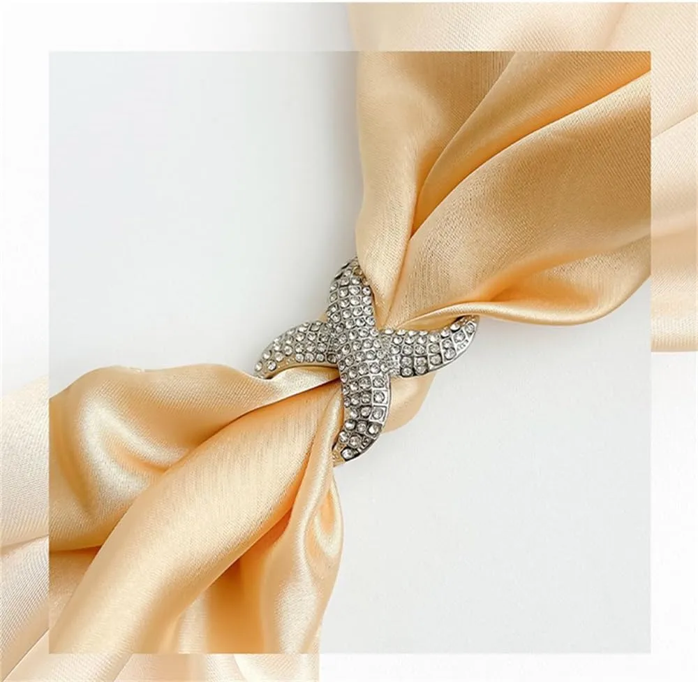 Rhinestone Infinity Silk Scarf Ring Brooch for Women Fashion Crystal X Chain Shawl Scarves Buckle Clip Brooches Dainty Dress Accessories Wedding Birthday Jewelry Gift