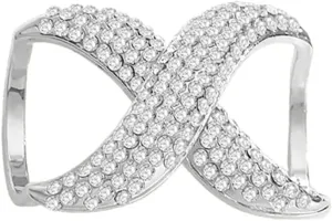 Rhinestone Infinity Silk Scarf Ring Brooch for Women Fashion Crystal X Chain Shawl Scarves Buckle Clip Brooches Dainty Dress Accessories Wedding Birthday Jewelry Gift