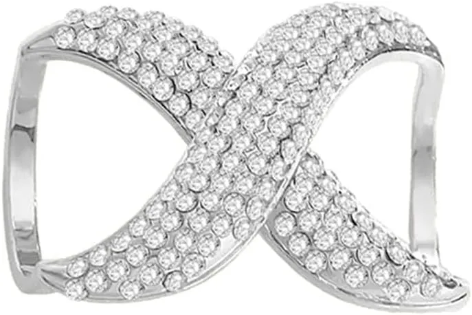 Rhinestone Infinity Silk Scarf Ring Brooch for Women Fashion Crystal X Chain Shawl Scarves Buckle Clip Brooches Dainty Dress Accessories Wedding Birthday Jewelry Gift