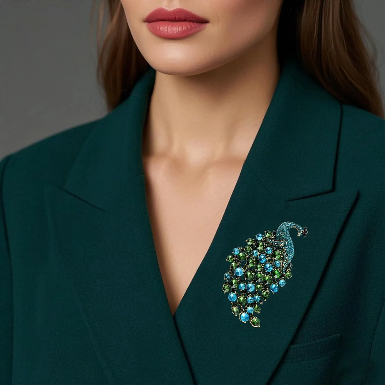 Rhinestone Peacock Brooch Pin for Women Girls Crystal Bird Animal Brooches Lapel Pins Dress Accessories Wedding Mother's Day Birthday Jewelry Gift