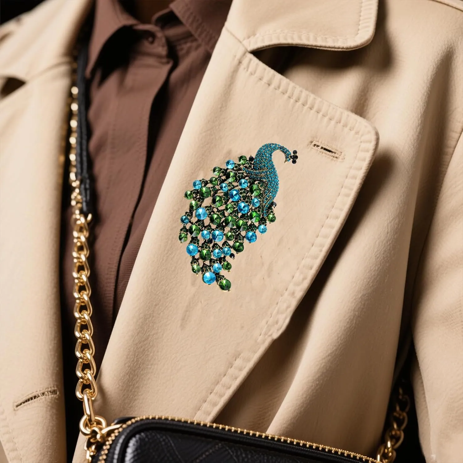 Rhinestone Peacock Brooch Pin for Women Girls Crystal Bird Animal Brooches Lapel Pins Dress Accessories Wedding Mother's Day Birthday Jewelry Gift