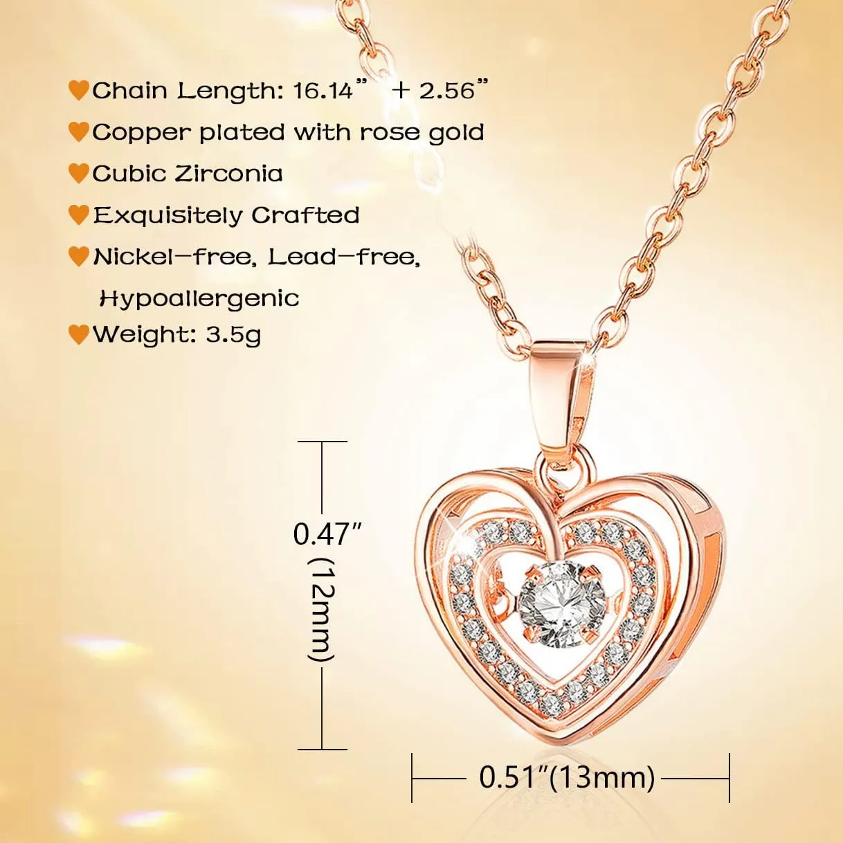 Richapex Heart Necklaces for Women, Love Heart Pendant with Austrian Crystals, Plated 18K White Gold 15 plus 2 inch Chain, Birthstone Jewelry for Women, Birthday Gifts for Her