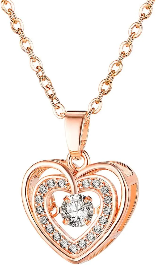 Richapex Heart Necklaces for Women, Love Heart Pendant with Austrian Crystals, Plated 18K White Gold 15 plus 2 inch Chain, Birthstone Jewelry for Women, Birthday Gifts for Her