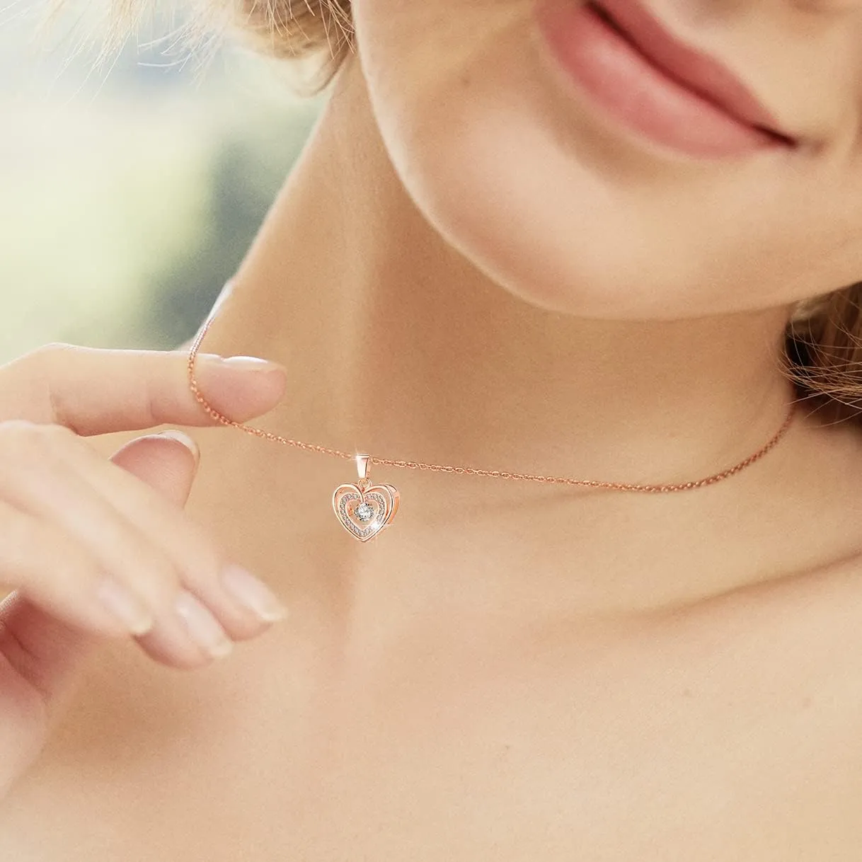 Richapex Heart Necklaces for Women, Love Heart Pendant with Austrian Crystals, Plated 18K White Gold 15 plus 2 inch Chain, Birthstone Jewelry for Women, Birthday Gifts for Her