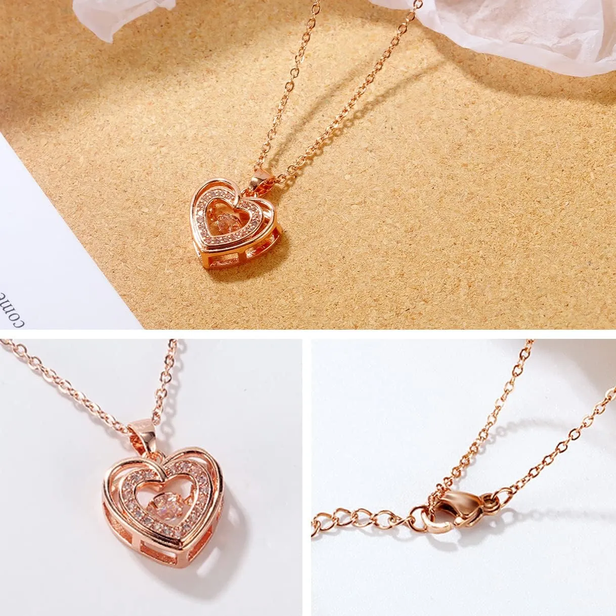 Richapex Heart Necklaces for Women, Love Heart Pendant with Austrian Crystals, Plated 18K White Gold 15 plus 2 inch Chain, Birthstone Jewelry for Women, Birthday Gifts for Her