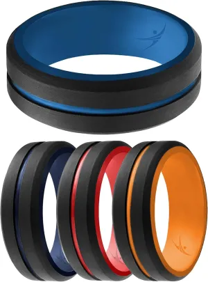 ROQ Men's Silicone Rings - Mens Silicone Wedding Band & Rubber Engagement Ring for Men - Breathable Comfort Fit Silicone Rings for Him - Engraved Middle Line - Singles, Duos, Multipacks & Multi Colors
