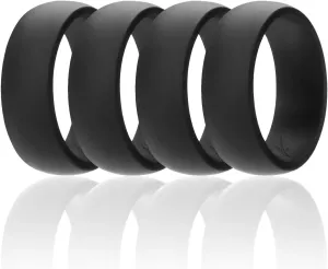 ROQ Silicone Rubber Wedding Ring for Men, Comfort Fit, Breathable Rubber Engagement Band, Men's Wedding Band, 8mm Wide 2mm Thick, Dome Solid, 4 Pack, Black, Size 16