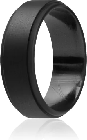 ROQ Silicone Rubber Wedding Ring for Men, Comfort Fit, Men's Wedding Band, Breathable Rubber Engagement Band, 8mm Wide 2mm Thick, Step Edge, Single, Black, Size 12