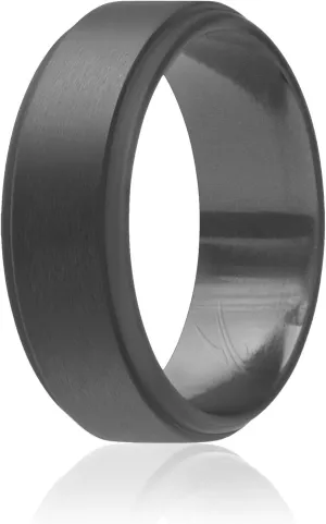 ROQ Silicone Rubber Wedding Ring for Men, Comfort Fit, Men's Wedding Band, Breathable Rubber Engagement Band, 8mm Wide 2mm Thick, Step Edge, Single, Grey, Size 7