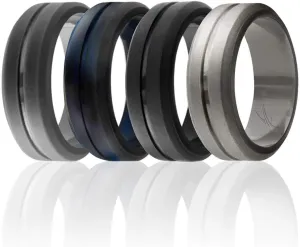 ROQ Silicone Rubber Wedding Ring for Men, Comfort Fit, Men's Wedding Band, Breathable Rubber Engagement Band, Engraved Middle Line and Dome Solid, Multi Packs, Multi Colors