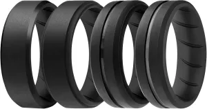 ROQ Silicone Rubber Wedding Ring for Men, Comfort Fit, Men's Wedding Band, Breathable Rubber Engagement Ring/Band, Step Edge, 8mm Wide 2mm Thick, 4 Pack, Black & Grey, Size 9