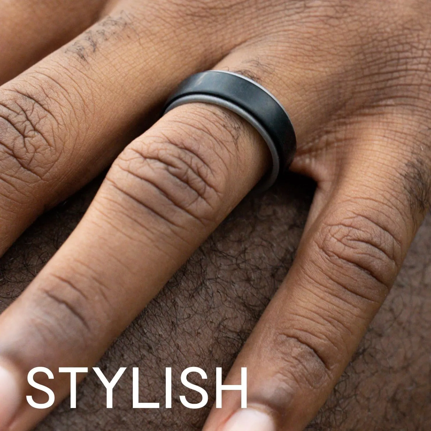 ROQ Silicone Rubber Wedding Ring for Men, Comfort Fit, Men's Wedding Band, Enhanced Breathability, Beveled Edge 2 Lines Duo Inner Arrow Shape Grooves, 8mm Wide 2mm Thick, 6 Pack