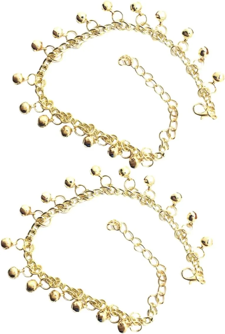 SAFIGLE Stylish Bell Anklet for Women 2 Pack Gold Anklet Chain Fashionable Lady Ankle Bracelet Jewelry