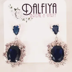 Sapphire Blue CZ Drop Wedding Earrings for Brides
