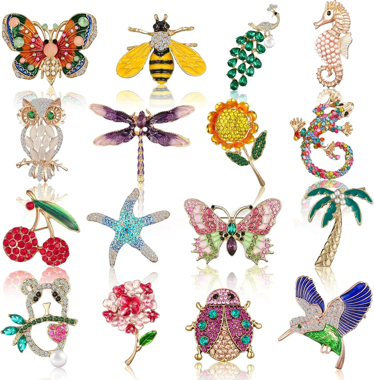 Sasylvia 16 Pcs Women Brooch Set Rhinestone Vintage Animal Insect Plant Pins Brooches Bulk for Women Girls Mother's Day Gifts