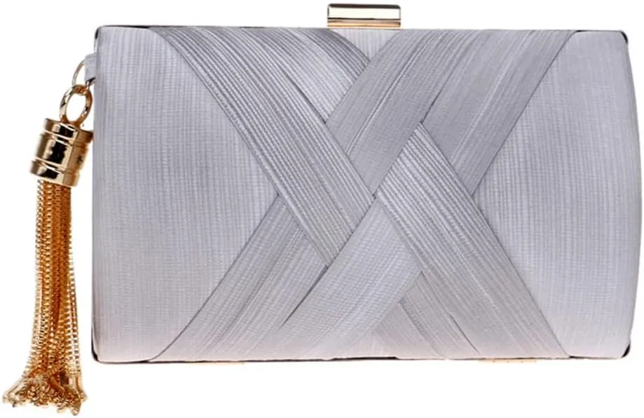 Satin Women Evening Bags Party Clutch Bags Tassel Golden Metal Shoulder Bag Chain Handbags