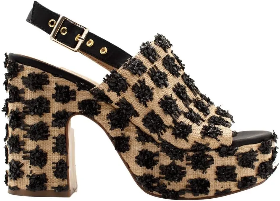 Sbicca Womens Missoula Raffia Platform Slingback Casual Sandals Casual High Heel 3" & Up - Black