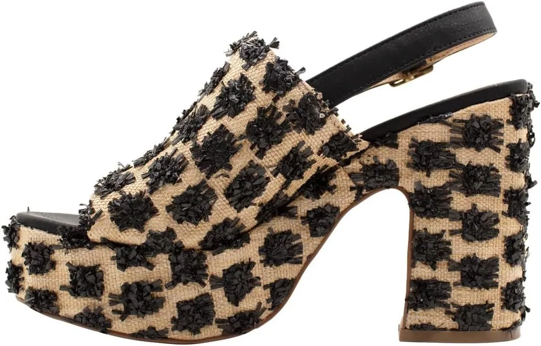 Sbicca Womens Missoula Raffia Platform Slingback Casual Sandals Casual High Heel 3" & Up - Black