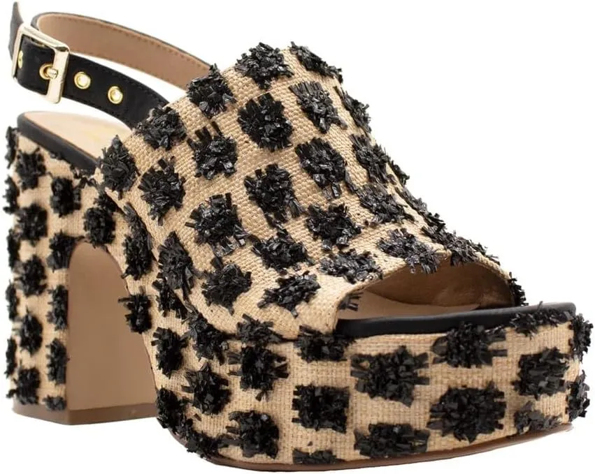 Sbicca Womens Missoula Raffia Platform Slingback Casual Sandals Casual High Heel 3" & Up - Black
