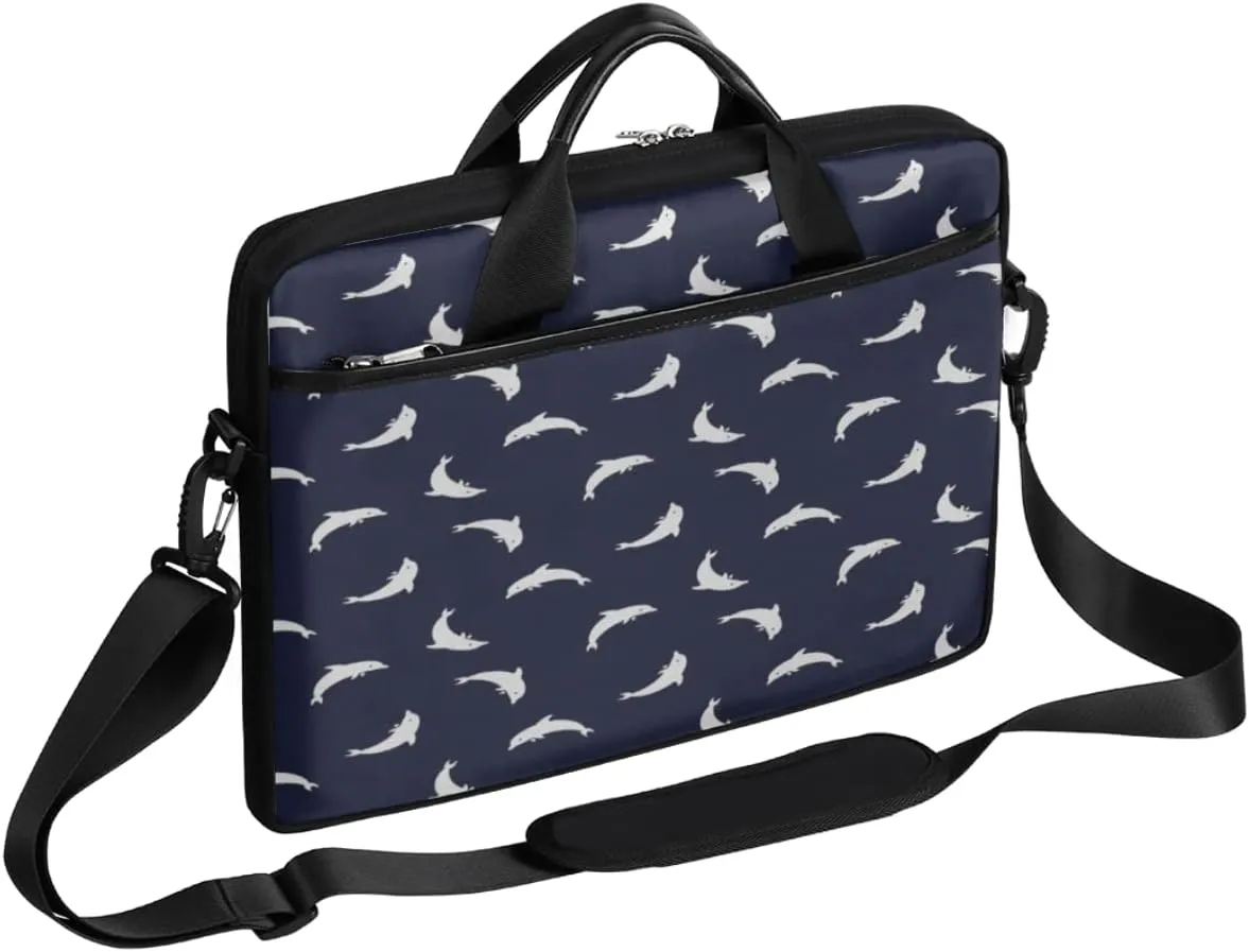 Sea Animals Dolphin Silhouette Laptop Shoulder Messenger Bag Waterproof Laptop Briefcase with Handle and Padded Strap Case Sleeve for 13 13.3 14 15.6 Inch Laptop Case