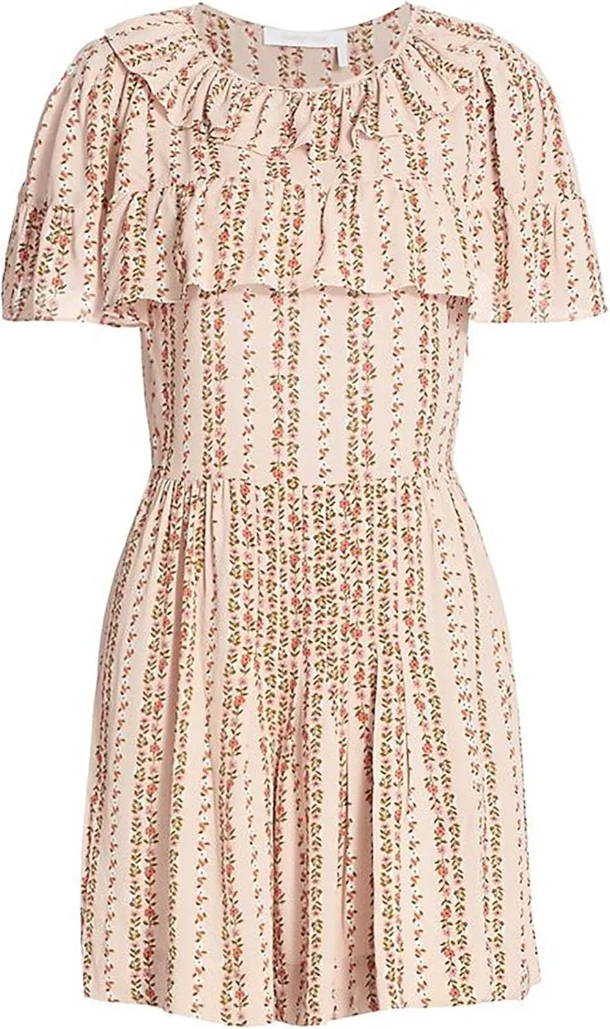 See by Chloe Women's Joephine Pink Floral Ruffle Trim Mini Dress