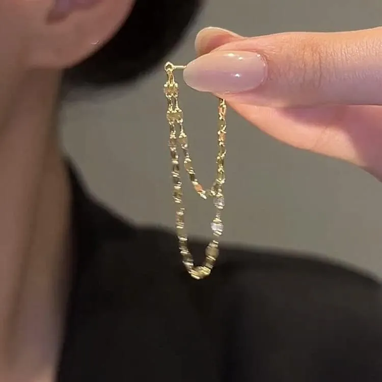Sequins Chain Tassel Earrings, S925 Sterling Silver Shiny Metal Chain Hoop Earrings, Long Tassel Chain Drop Earrings, Jewelry Gift for Women (Gold)