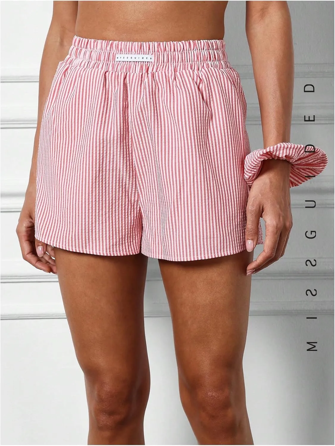 SHENHE Women's Striped Boxer Shorts Elastic High Waist Casual Summer Shorts with Pockets
