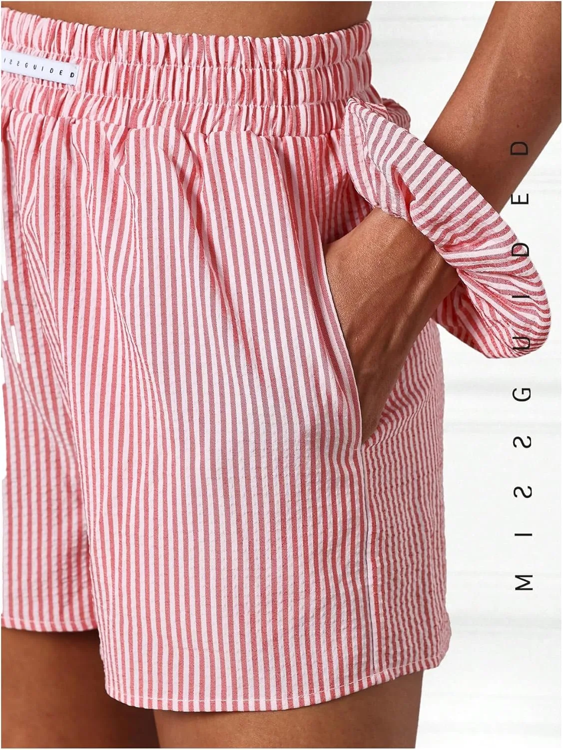 SHENHE Women's Striped Boxer Shorts Elastic High Waist Casual Summer Shorts with Pockets