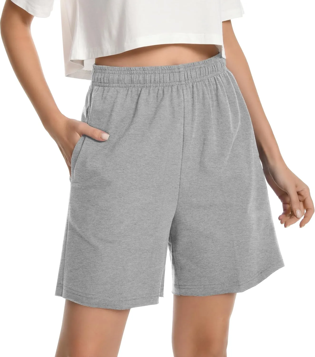 Shorts for Women Casual Cotton Womens SweatShorts High Waist Drawstring Bermuda Shorts with Pockets